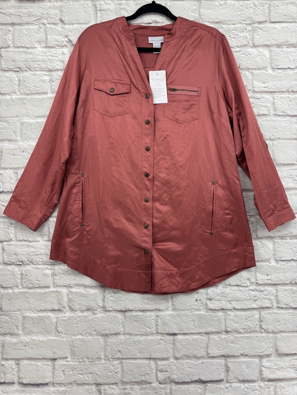 Soft Surroundings Silk Blend Utility Tunic Jacket XLP Dusty Rose Button Front